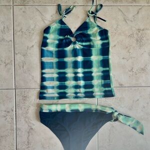 Blue and Green Tie-Dye Swimsuit Set